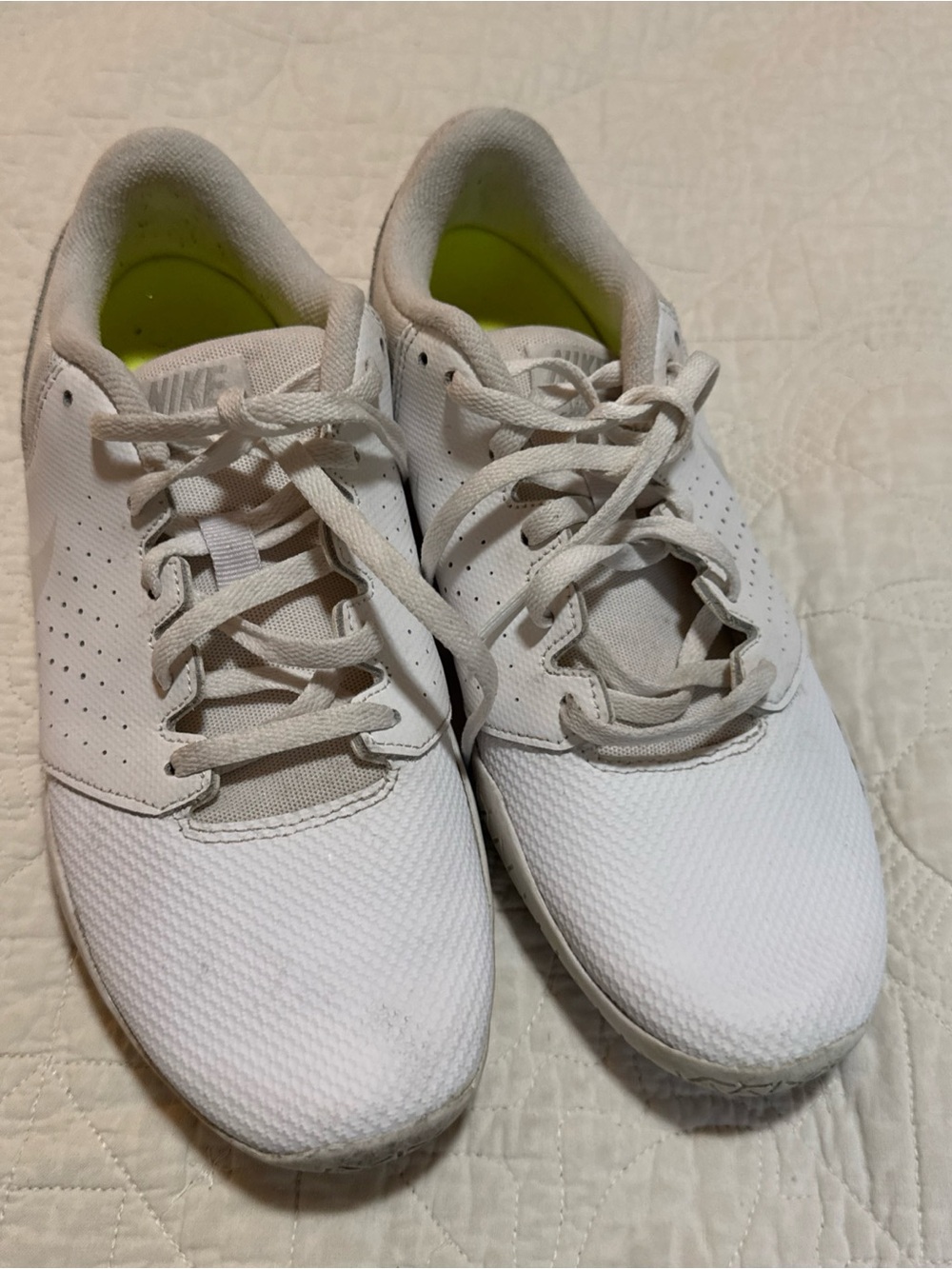Nike Cheer Sideline White Athletic Sneakers with Lime Insole